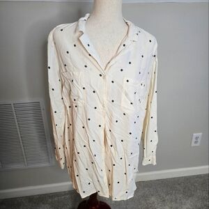 Old Navy Cream & Black Polka Dot sling Sleeve Button-Up Shirt XL
